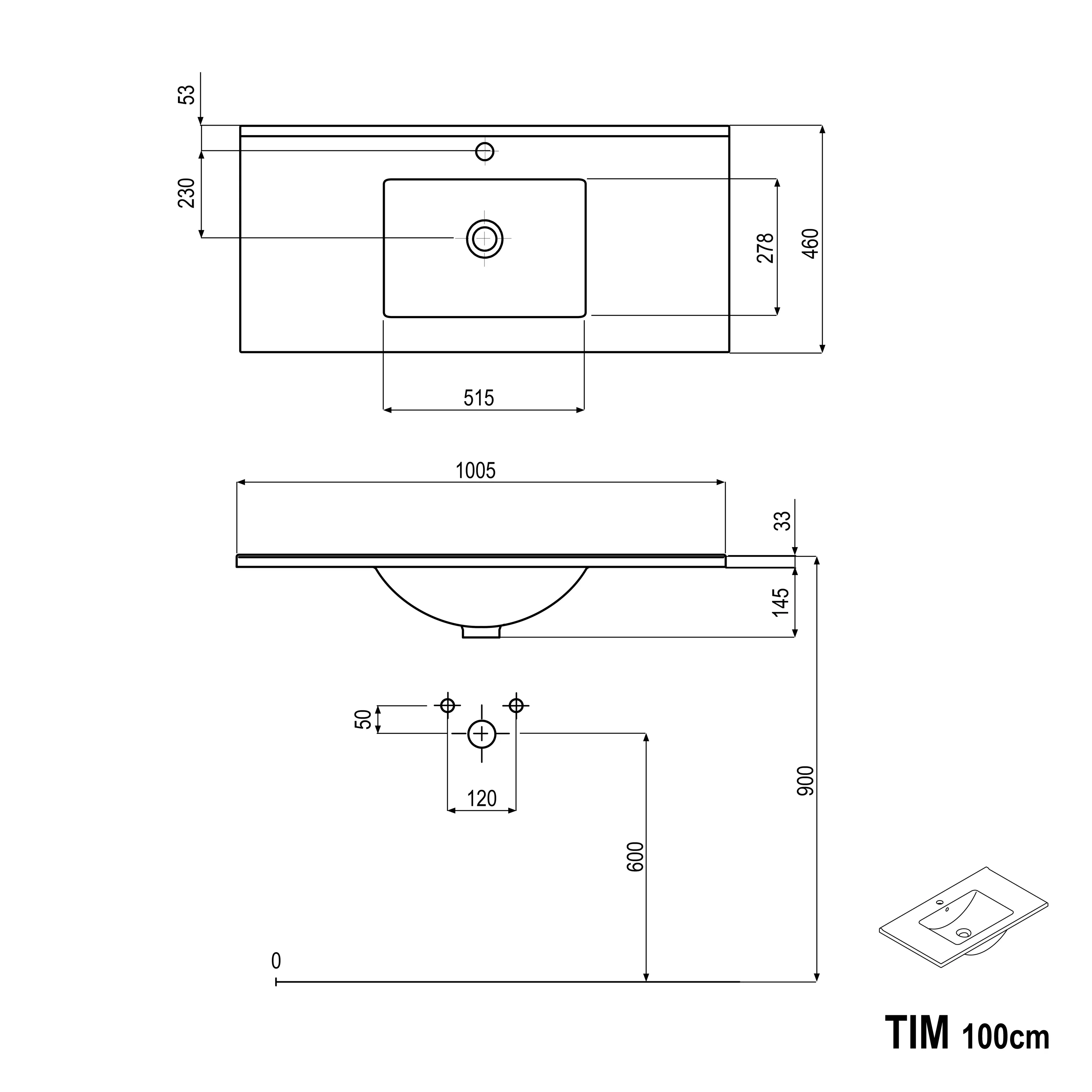 Badeværelsesmøbelsæt TIM 100 cm med vask - Image 94