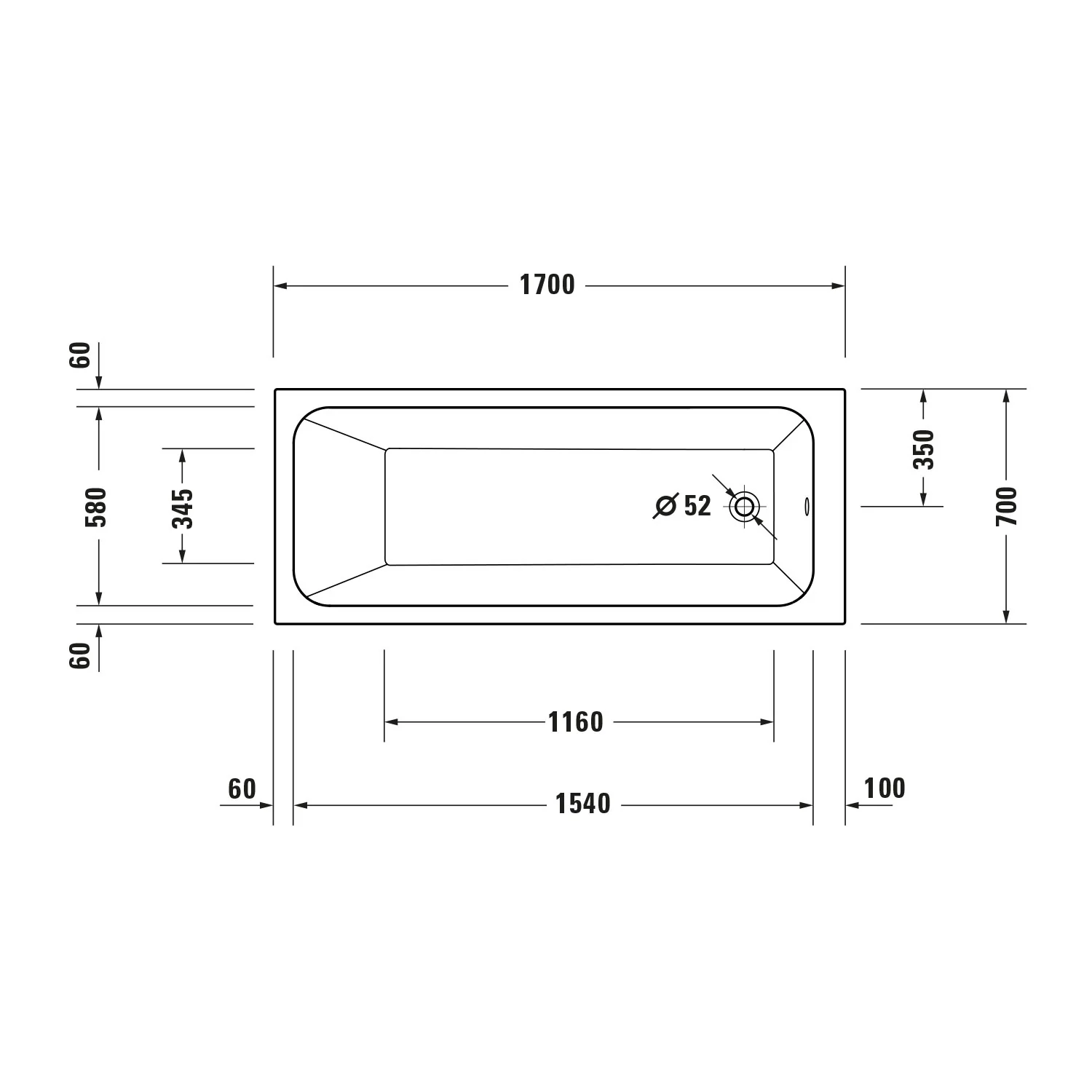 Duravit DuraPecos rektangulært badekar med én rygslope, til installation, hvid sanitærakryl - Image 7