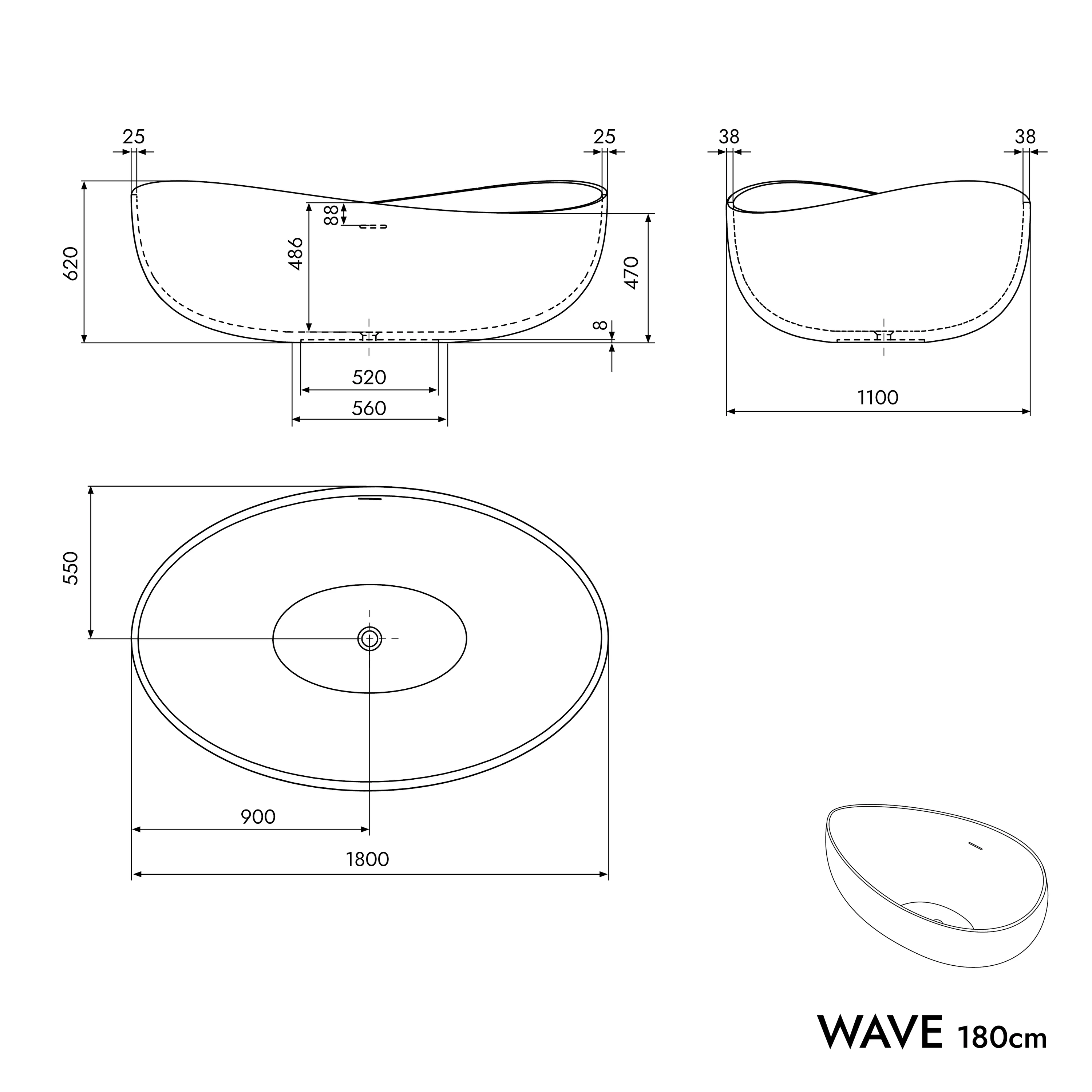 Fritstående badekar WAVE STONE - Image 2