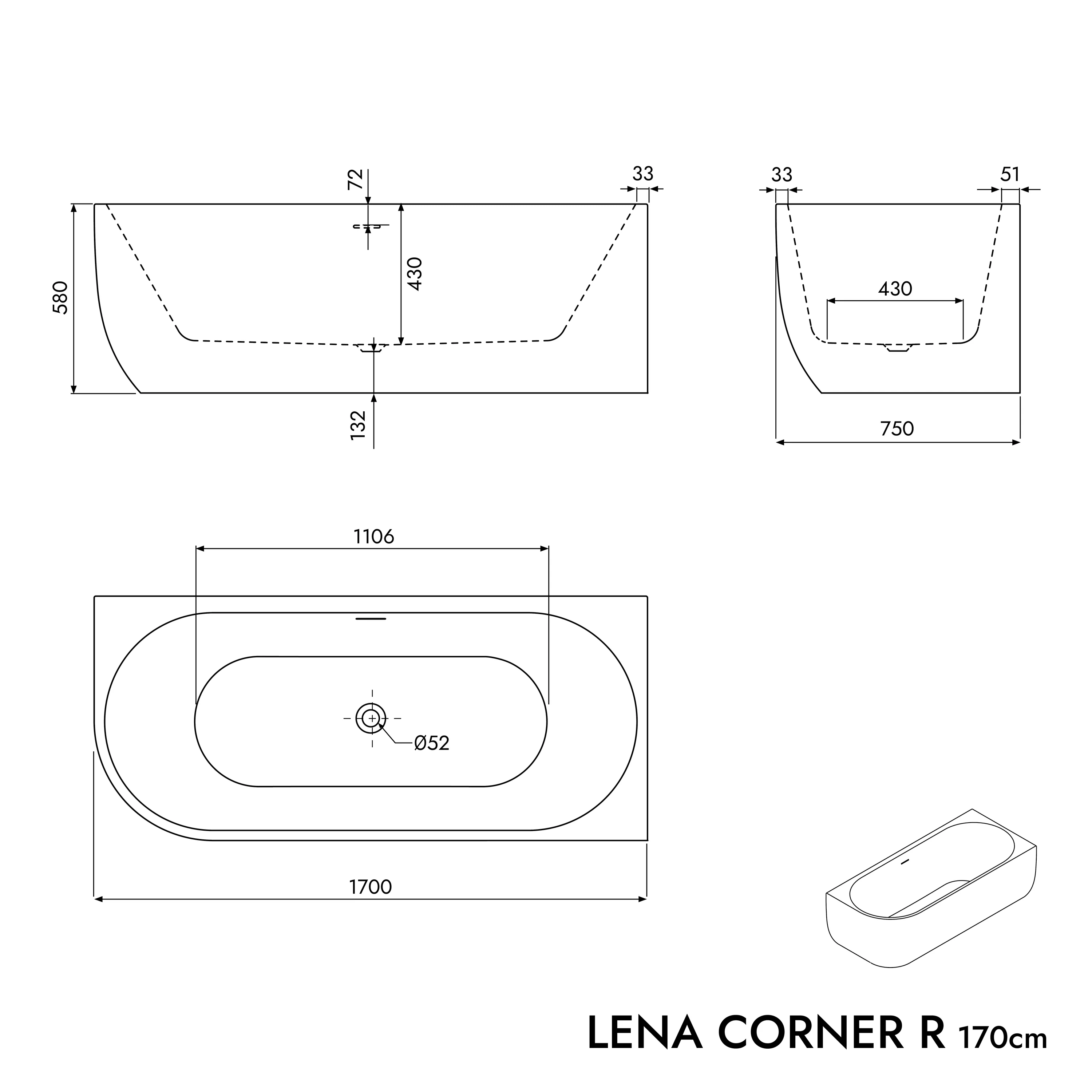 Halv fritstående badekar LENA CORNER - Image 10