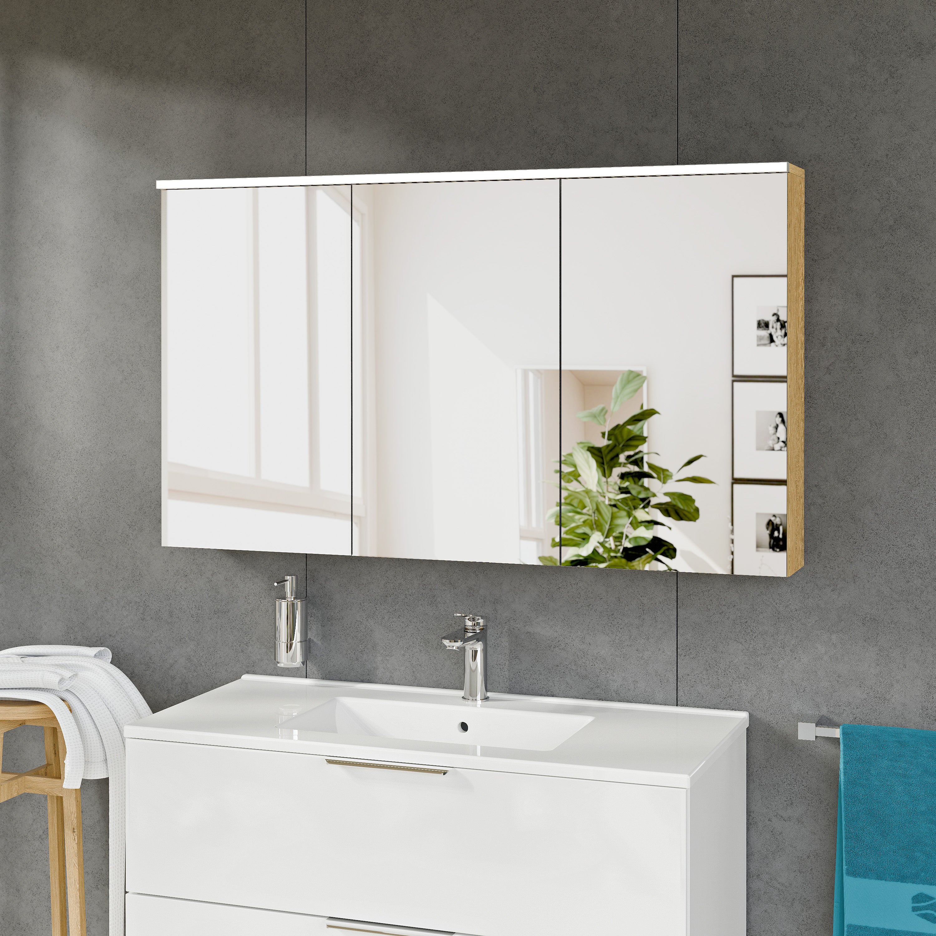 SOLO spejlskab med LED-belysning - 120 cm - 3 døre - farve valgbar - Image 13
