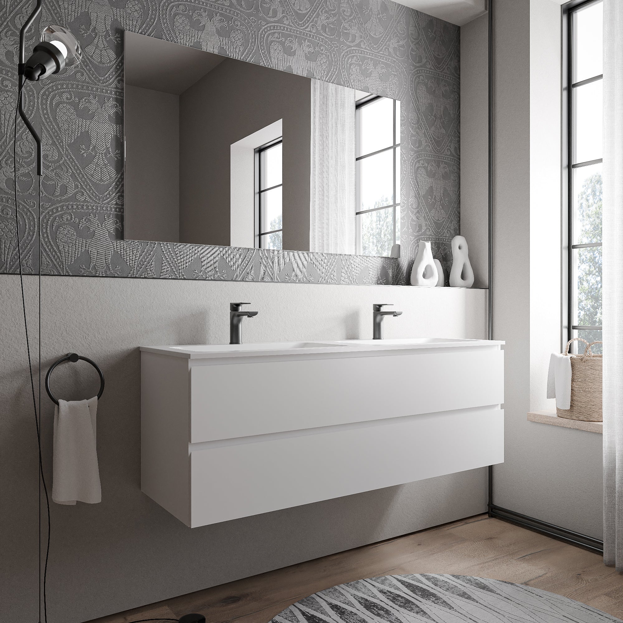 Vaskeskab AVA 160 cm med mineralstøbt håndvask CREAM - Image 26